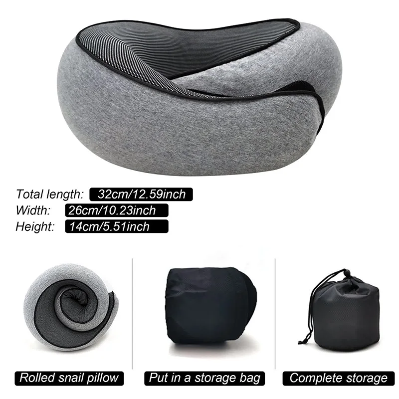 Travel Neck Pillow Memory Foam U-shaped Pillow Snail Style Travel Neck Support Portable Adjustable Soft Noon Break Sleep Pillows - Image 3