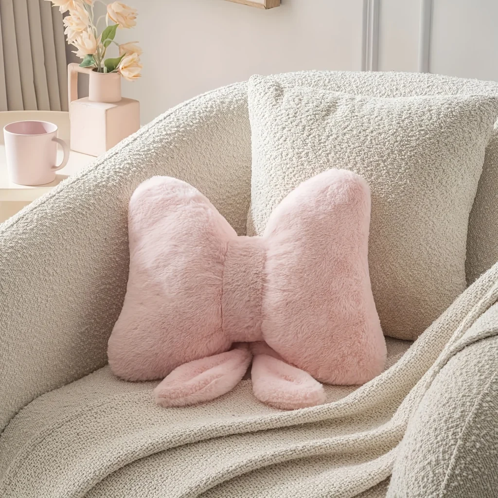 Cute Bow Pillow - Soft, Hand Washable, Pink/White/Black. Perfect Decor & Gift for Bedroom, Sofa, Halloween, Easter, Christmas!