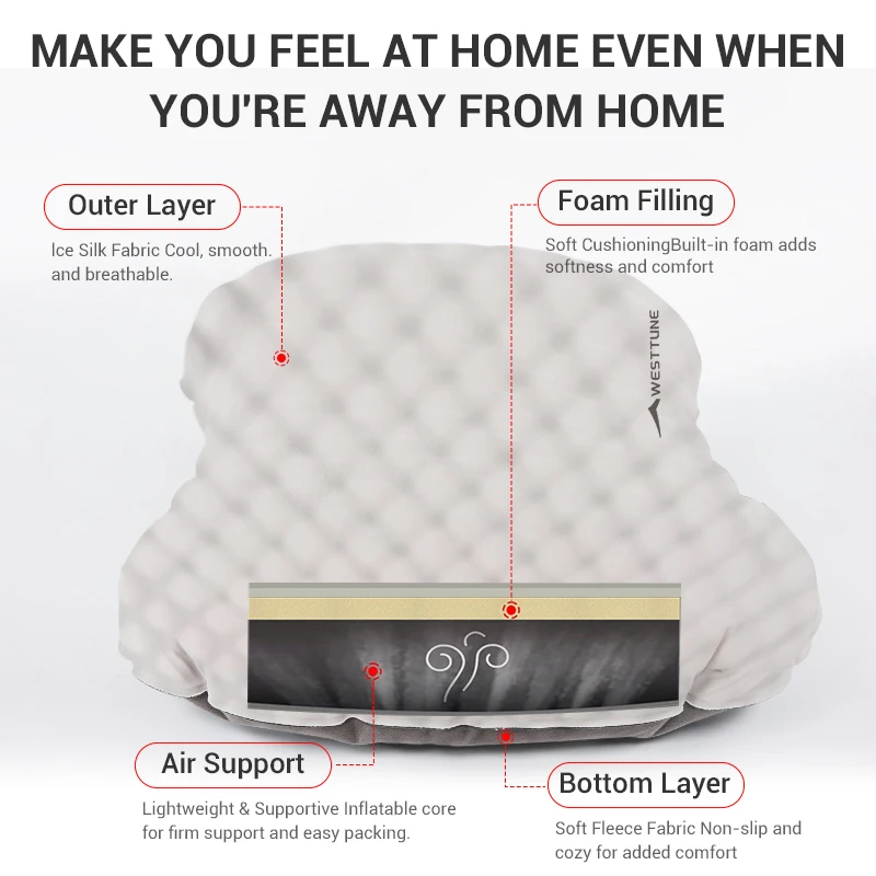 WESTTUNE Camping Inflatable Pillow Portable Compressible Folding Ice Sillky Pillow Outdoor Travel Pillow for Neck Lumbar Support - Image 3